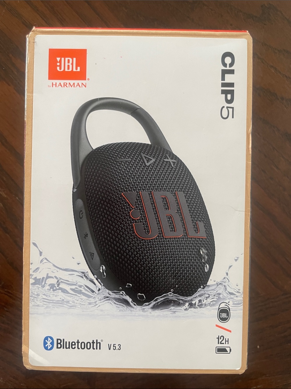 JBL Clip 5 Portable Bluetooth Speaker - Black with Red Logo